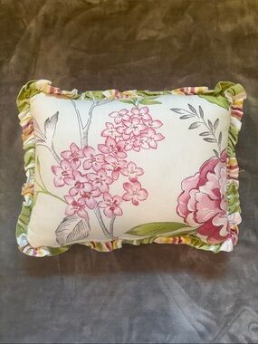 Floral Pink & Green Ruffled Decorative Pillow
